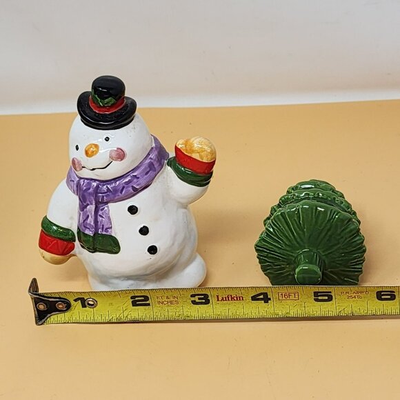 Enesco Snowman & Christmas Tree Ceramic Salt & Pepper Shaker Set New In Box - Picture 10 of 11